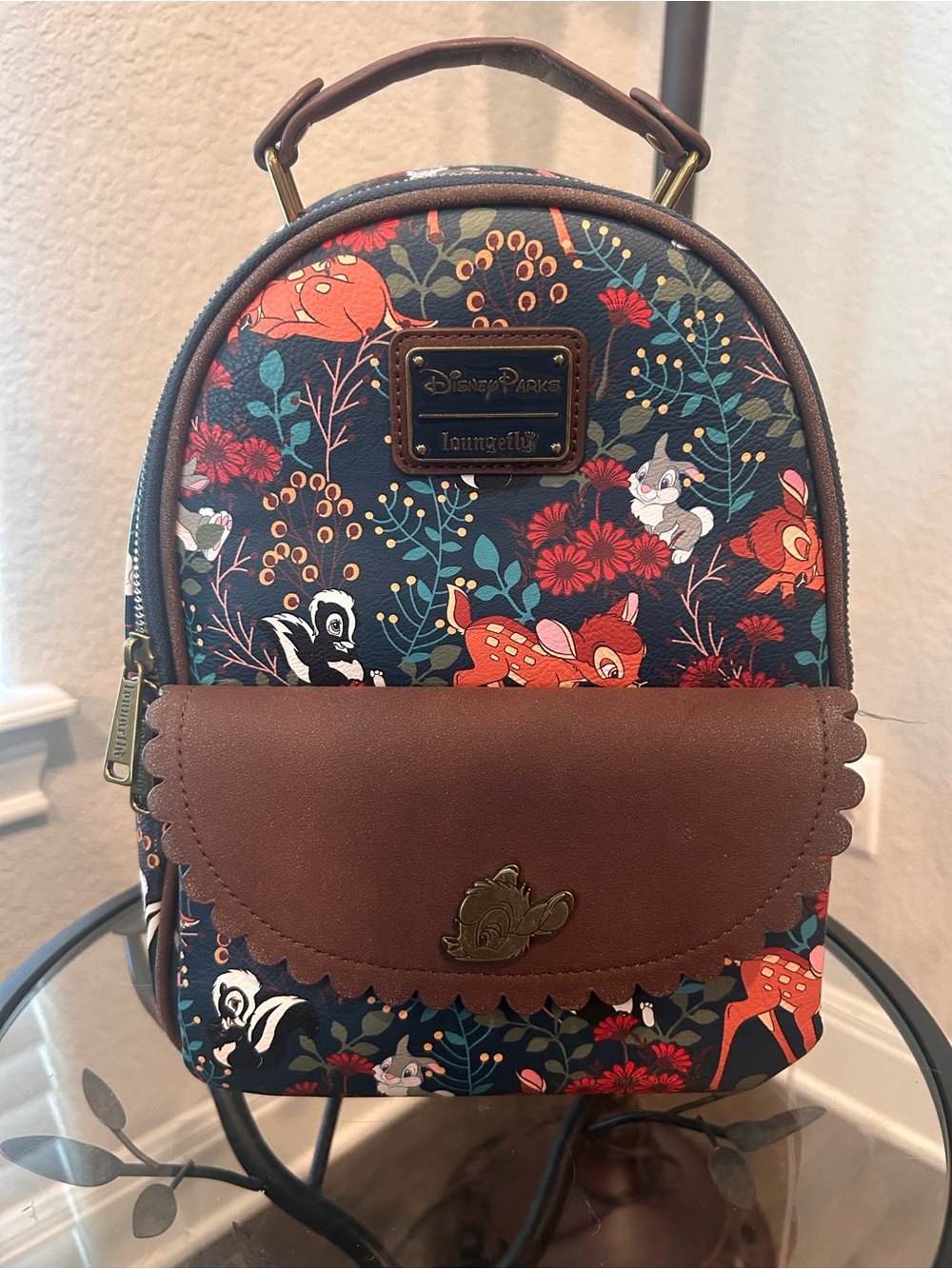Loungefly Floral Bambi Mini Backpack - Navy and Brown